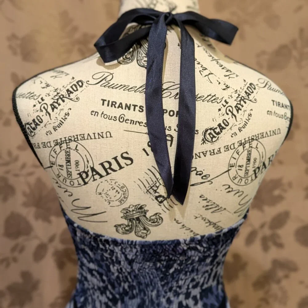 BCBGirls Blue Animal Print Tiered Halter Dress, Size S, Excellent Used Condition - Picture 5 of 6